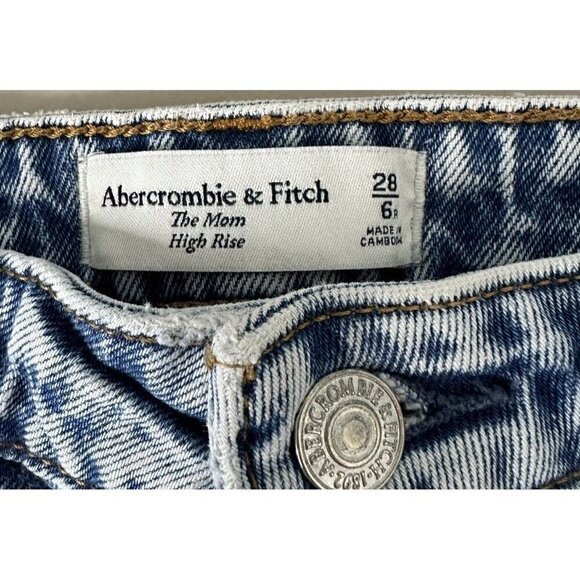 Abercrombie & Fitch The Mom High Rise Blue Jeans Size 28 Distressed Stretch - Picture 4 of 9